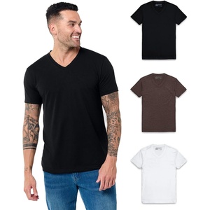image:imageMens VNeck TShirt Fitted Short Sleeve Soft Cotton Vneck Tees S2XLBlackBrownWhite