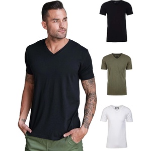 image:imageMens VNeck TShirt Fitted Short Sleeve Soft Cotton Vneck Tees S2XLBlackOlive GreenWhite