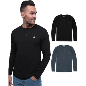 image:imageHenley Shirts for Men Long Sleeve Casual 3 Button Soft Cotton S4XL2 Pack  BlackNavy  Logo