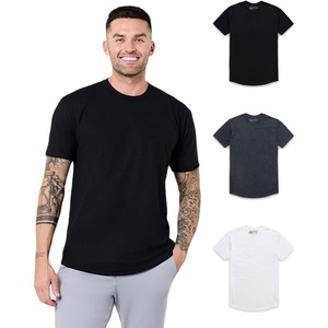 image:imageMens Curved Hem T Shirts Drop Cut Modern Fit Soft Cotton Casual S4XL3pack BlackCharcoalWhite