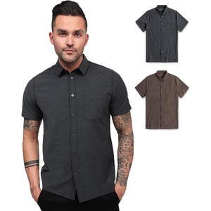 image:imageShort Sleeve Button Down Shirts for Men Slim Fit Stretch Casual S4XLPack of 2  Nonbranded  Black HeatherBrown