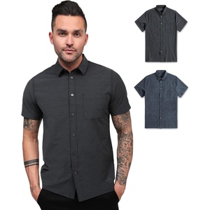 image:imageShort Sleeve Button Down Shirts for Men Slim Fit Stretch Casual S4XLPack of 2  Nonbranded  Black HeatherNavy