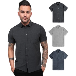image:imageShort Sleeve Button Down Shirts for Men Slim Fit Stretch Casual S4XLPack of 3  Nonbranded  Black HeatherGreyNavy