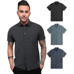 image:imageShort Sleeve Button Down Shirts for Men Slim Fit Stretch Casual S4XLPack of 3  Nonbranded  Black HeatherIndigoNavy