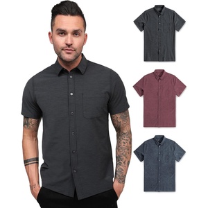 image:imageShort Sleeve Button Down Shirts for Men Slim Fit Stretch Casual S4XLPack of 3  Nonbranded  Black HeatherMaroonNavy