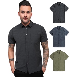 image:imageShort Sleeve Button Down Shirts for Men Slim Fit Stretch Casual S4XLPack of 3  Nonbranded  Black HeatherNavyOlive Green